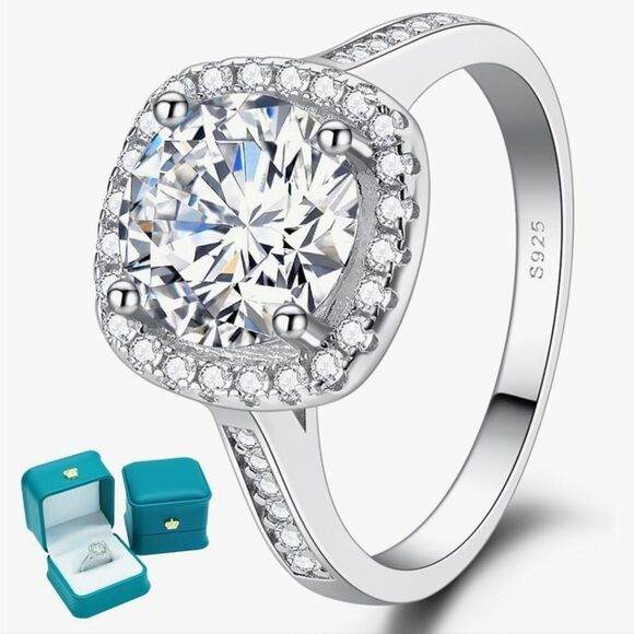 LuluRell Halo Moissanite Engagement with 2CT Diamond Solitaire And Bands Sz 5.5 - Picture 1 of 17